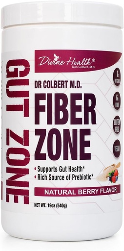 [BRSRMAIOOAHGG2A6] Divine Health Dr Colbert, MD Fiber Zone Powder , Berry Flavor Prebiotics , 6g Psyllium Husk " Inulin Fiber , Recommended in Healthy Gut Zone Book | 19 oz s 60 Servings
