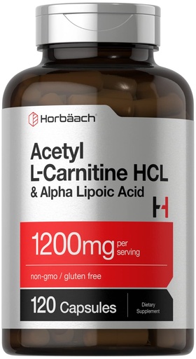 [BRSRMHAFCQCGGFY6] Horbäach Acetyl L Carnitine HCL & Alpha Lipoic Acid 1200mg | 120 Capsules | ALC ALA Complex | Non-GMO & Gluten Free Supplement