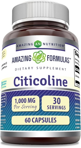 [BRSRAZT3OUBR42DX] Amazing Formulas Citicoline Supplement | 1000 Mg Per Serving | Capsules | Non-GMO | Gluten-Free | Made in USA (1 Pack, 60 Count)
