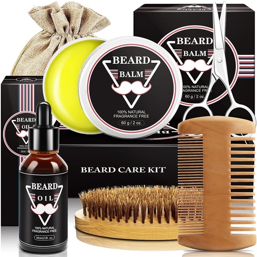 [BRSWYHQOCMGRO3DA] ABUDICS Regalos para Hombres, Beard Kit, Beard Grooming Kit w / Beard Aceite barba Balm Beard Brush Beard Comb Beard Tijeras de barba, Regalos para papá esposo Él Niño