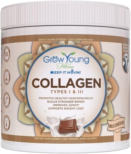 [BRSROCT3OQPGEA3K] Crece joven colágeno de fitness Proteína - Chocolate de leche, promueve la piel, los huesos, las articulaciones, pérdida de peso, azúcar libre (12.41 oz) (1 Pack, 20 piezas)