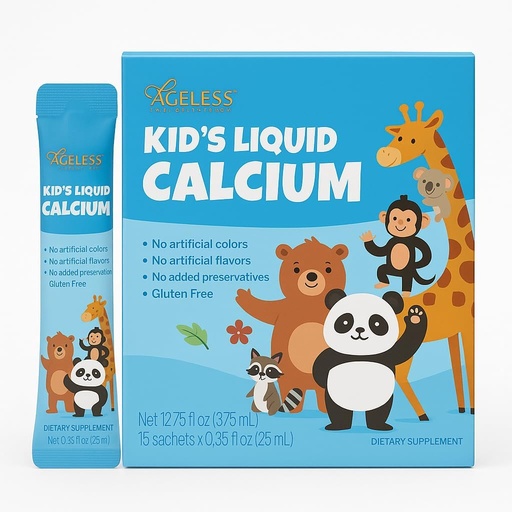 [BRSRAZAHCJYBUCL2] Ageless Kids Liquid Calcium Supplement, to Growing Bones, Vitamin D, Zinc, and Magnesium, with Sea Bass Extract - High Absorption, Immune Support, Gluten-Free - 25 ml (15 Count)