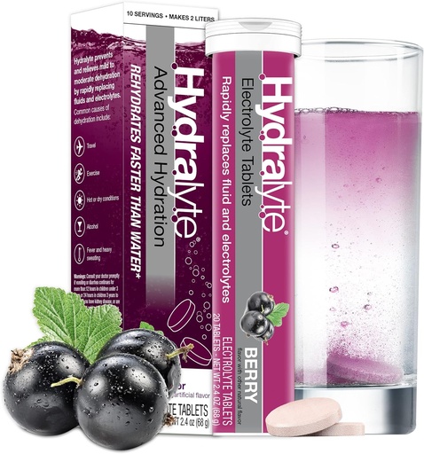 [BRSWKFD2PMPBYHI3] Hydralyte Electrolyte Tabletter | Berry Electrolytes | Perfekt for bachelorpartier, trening essensielt og en reise essensielt for daglige Hydration behov | (10 Serveringer, 20 Elektrolyte tabletter)