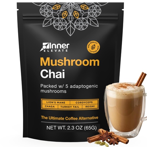 [BRSW2FIPO4PRADT4] Inner Elevate Superfood Mushroom Chai - Ultimate Coffee Alternative - Adaptogenic Mushroom Tea Drink with Lion's Mane, Cordyceps, Chaga, Reishi, Turkey Tail (35 Servings)