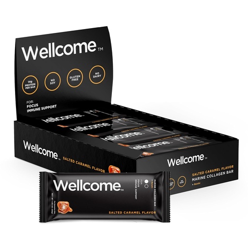 [BRSRAYY7CUBQIYIZ] Wellcome Salted Caramel Marine Collagen Protein Bar with Reishi Mushroom For Energy and Immune Support - Adaptogenic Snack Bar - Dairy Free Health Bar for Functional Active Lifestyle (Pack of 12)