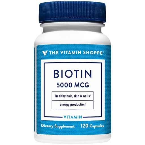 [BRSRMCTYPMHRSD32] The Vitamin Shoppe Biotin 5,000MCG - Hair Growth, Skin Health & Nail Strength Support, High Potency B Vitamin (120 Capsules)