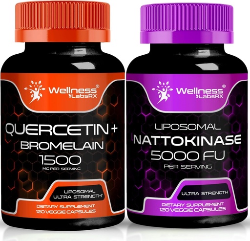 [BRSRAEIKPN6ROCTL] WELLNESS LABSRX Quercetin with Bromelain | Nattokinase Supplement Capsules - 5000 FU - Enzymes from Pure Japanese Natto Extract