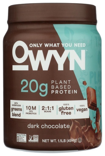 [BRSWG2T6AQIGAYIZ] OWYN Only What You Need Plant-Based Protein Powder, Dark Chocolate, 1.17 lbs