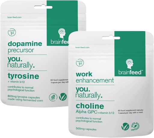 [BRSROGAPCAFRMGT6] Brain Supplements for Memory and Focus | 2-Month-Supply | 800mg L tyrosine Dopamine Supplements + 500mg Alpha GPC Choline | Concentration Supplements