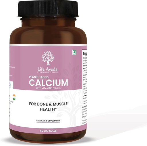 [BRSROCYBPIJQAFAZ] Life Aveda Plant-Based Calcium Supplement with Vitamin D3, K2 and Magnesium | 500mg | Bone Strength, Joint Health, Teeth & Muscle Function | 60 Veg Capsules | 3X Calcium Absorption for Men & Women