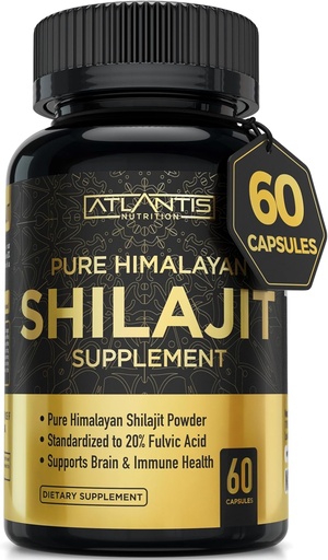 [BRSROGI5C55AAHT4] Atlantiar Elikadura Himalaiako Shilajit kapsulak % 20 Fulvic Acid-ekin formulatuak | 10:1 erauzketa 10.000mg D.H.E. | USA Made | Himalaiako Shilajit osagarria gizon eta emakumeentzat | 60 kapsula