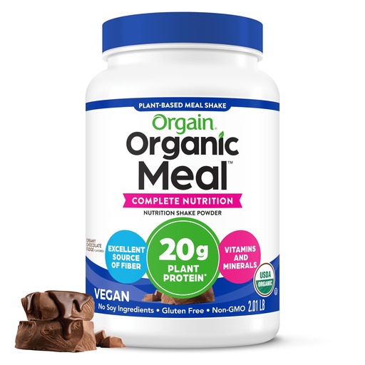 [BRSWIAA6CQDB6ELE] Orgain Organic Vegan Meal Replacement Protein Powder, Creamy Chocolate Fudge - 20g Plant Based Protein, Gluten Free, Dairy Free, Lactose Free, Soy Free, No Sugar Added, For Smoothies & Shakes - 2.03lb