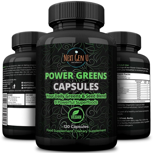[BRSW2YY7OJ4GMFAV] Super Greens - Immune System Support - 500 mg 120 Vegan Capsules - Superfoods for Daily Booster - Healthy Keto Blend with Acai, Wheatgrass, Guarana, Chlorella, Flaxseed, Matcha, Maca - by NextGenU