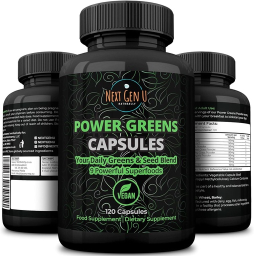 [BRSW2YY7OJ4GMFAV] Super Greens - Immune System Support - 500 mg 120 Vegan Kapsule - Superfoods pre Daily Booster - Healthy Keto Blend with Acai, Wheatgrass, Guarana, Chlorella, Ľanové semeno, Matcha, Maca - by NextGenU