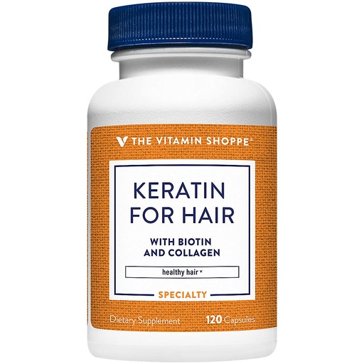 [BRSWKFQEAUBBUHLE] The Vitamin Shoppe Keratin for Hair with Biotin Collagen - Strong Healthy Hair | Hair Luster & Shine | 120 Capsules | Beauty