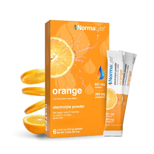 [BRSWKGYMPMMRC3LK] NormaLyte Orange - Electrolyte Powder Packets | Clinically Studied Electrolyte Drink Mix | 6 Count Effective Hydration Sticks