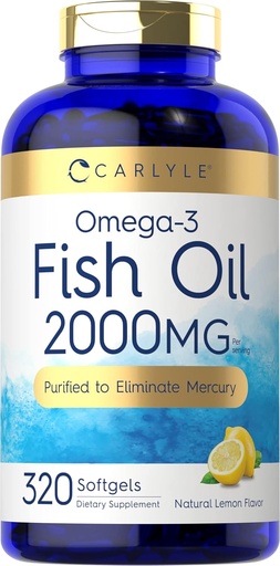 [BRSW2GT7OZ7AKFY7] Carlyle Fish Oil Omega 3 Supplements | 2000mg | 320 Softgels | EPA & DHA | 600mg Total Omega-3 | Non-GMO, Gluten Free Pills