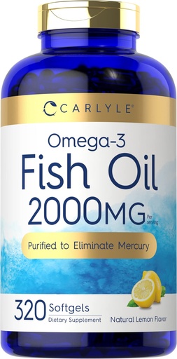 [BRSW2GT7OZ7AKFY7] Carlyle Fish Oil Omega 3 Supplements | 2000mg | 320 Softgels | EPA & DHA | 600mg Total Omega-3 | Non-GMO, Gluten Free Pills