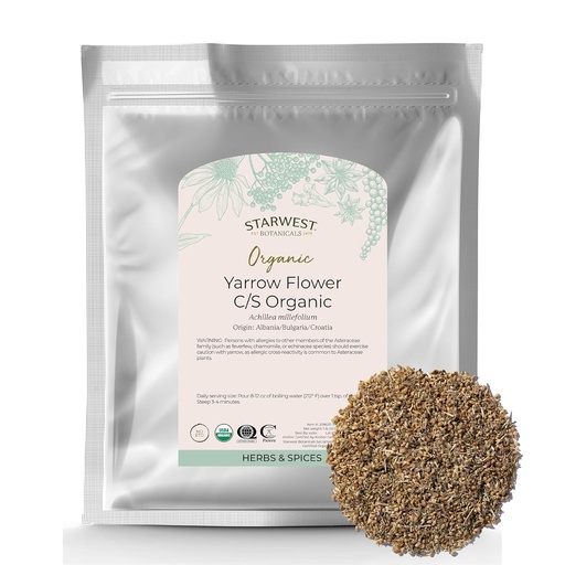 [BRSWIEY6OJ7ROH3U] Starwest Botanicals Organic Yarrow Květiny - Sušený Loose Leaf Herb pro čaj, tinktury, & Přírodní Wellness, Cut & Sifted, Certified Kosher, Non- GMO - Bulk 1 LB Bag