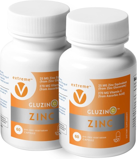 [BRSWYZITBYPQEH3P] Zinc MG25+VC Dual Pack | Daily Zinc Gluconate + Vitamin C | 25mg + 270mg | Clean Formula, Vegan-Friendly, (2 Bottles, 120 Vegetarian Capsules)