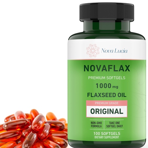 [BRSWGAAEBB7BSYI2] Nova Lucia Organic Flaxseed Oil Capsules 1000mg – Omega 3 6 9 Softgels for Hair, Skin & Nails – Non-GMO, Gluten-Free, Hexane-Free, Easy to Swallow – 100 Liquid Softgels