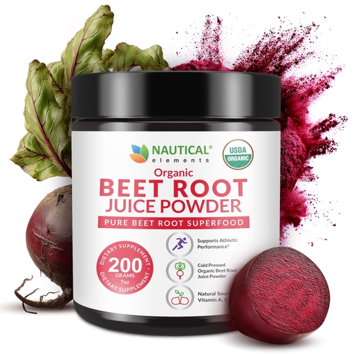 [BRSROFTYBN5GMET2] Nautical Elements Beet Juice Powder Organic - Cold Pressed - 20:1 Concentrate - Concentrated Beet Root Powder - Nitric Oxide - Circulation Support - 57 Servings of Beet Root Supplement - 7oz