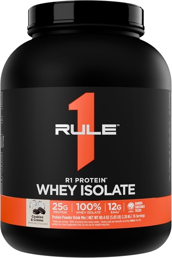 [BRSW2BDQCABR42A6] Aturan 1 R1 Protein Whiy Isolate - dengan 25g Protein & 6g BCAA Exclusive dari Isolated & Hydrolyzed Sumber untuk Pemulihan Kerja (5 Pounds *, Cookies & Crème)