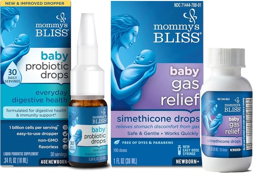 [BRSW2EL2OV7GKDTF] Bliss Baby Probiotic Drops ogni giorno per la salute digestiva e di immunità, 30 Serve (pacchetto di 1) con Fast-Acting Baby Gas Relief Drops 100 Servings (pacchetto di 1)