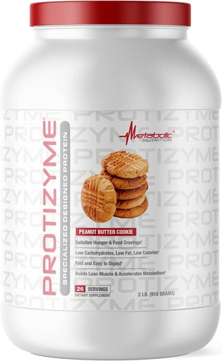 [BRSWKHDYPICBWC3V] Metabolik Beslenme, Protizyme,% 100 Whey protein Toz, Yüksek Protein, Low Carb, Low Fat with Digestive Enzymes, 24 Temel Vitaminler ve Mineraller, Peanut Butter Cookie, 2 Pound