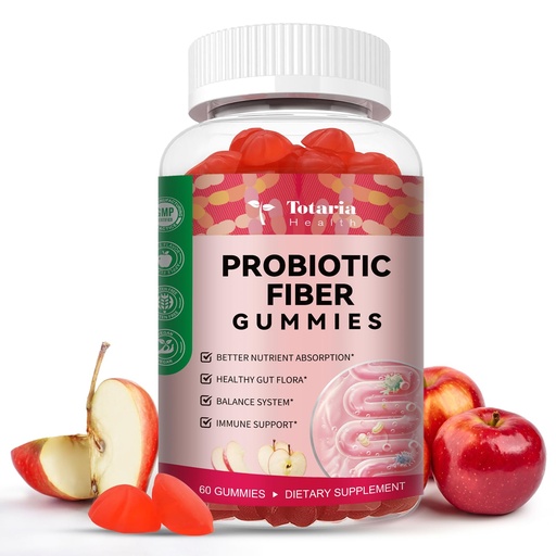 [BRSRA237CB7GE33P] 9-in-1 Probiotic Prebiotic Fiber Gummies for Adults & Teens 16G Fiber per Serving, Psyllium Husk Fiber Supplement with 5 Billion CFU Bacillus Coagulans, Inulin, ACV for Digestion & Gut - 60 Counts