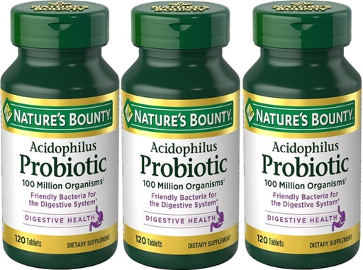 [BRSWIBLZA56RWFLK] Nature's Bounty Nature's Bounty Probiotic Acidophilus, 360 Tablets (3 X 120 Count Bottles),, 360 Count ()