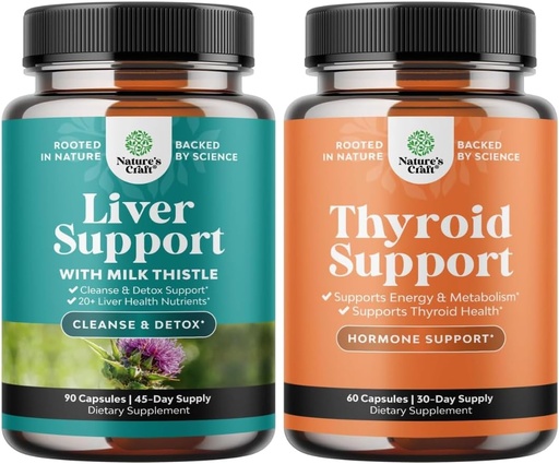 [BRSRAZQTBECGYETG] Bundle of Liver Cleanse Detox & Repair - Silymarin Milk Thistle Dandelion Root, Beetroot & Artichoke Extract & Thyroid Support - L Tyrosine, Bladderwrack, Selenium & Ashwagandha for Hormone Balance