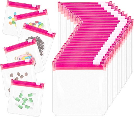 [BRSROHTQCQCA4F34] 24 Pcs Travel Pill Packets Pill Pouch Bags Reusable Zippered Medicine Bag Set Self Sealing Clear Plastic Medicine Organizador con Slide Lock Bags para pílulas Pequenos elementos de almacenamento, Pink