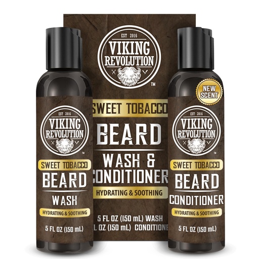 [BRSROZAECEHWOE3X] Viking Revolution Beard Wash and Beard Conditioner for Men with Argan Oil and Jojoba Oil - Beard Softener and Strengthener Beard Care Beard Shampoo and Conditioner with Beard Oil (5oz, Sweet Tobacco)