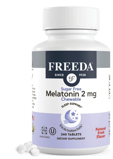 [BRSW2AY7PN5WCCT7] FREEDA Melatonin 2mg Sugar-Free Chewables – Natural Sleep Aid for Adults & Kids – Vegan, Kosher, Gluten-Free, Non-GMO, Easy Bedtime Support – 240 Tablets