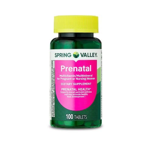 [BRSRAYAYBAOWCCLK] Spring Valley Prenatal Multivitamin/Multimineral for Pregnant and Nursing Women Dietary Supplement Tablets, 100 Count +Sticker, Dri Store.