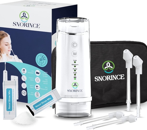 [BRSRAZQ7DEAWC3TU] Nasal Irrigation System for Sinus Relief - Portable Cordless Electric Neti Pot Nose Cleaner - Sinus Flush Kit for Adults & Kids, Home & Travel with 4 Rinse Modes, 4 Nozzles, 40 Salt Packs