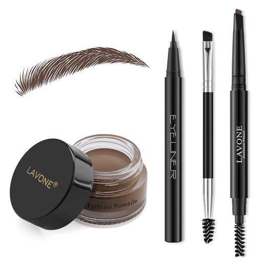 [BRSRMHDYAEDWMYA2] LAVONE Makeup Kit With Eyebrow Stamp Pencil, Waterproof Brow Pencil & Pomade, Eyeliner, Dual-ended Eyebrow Brush, Dark Brown