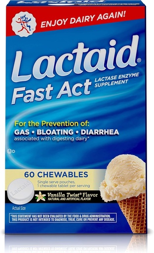 [BRSWIY33OAABEEAV] Lactaid Fast Act Lactose Intolerance Chewables with Lactase Enzymes, Vanilla Twist, 60 Pks of 1-ct.