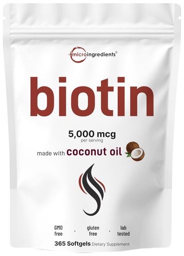 [BRSRAGL7O4DQ4CQV] Micro Ingredients Biotin 5,000mcg | 365 Virgin Coconut Oil Softgels, Fast Release, One Year Supply | Supports Healthy Hair, Skin, & Nails | Non-GMO, No Gluten