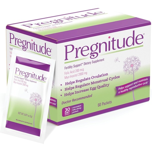 [BRSWI2Q7CF6BSG34] Pregnitude Reproductive Support Dietary Supplement with Folic Acid and Myo-Inositol, Unflavored Powder Packets, 30 Day Supply, 60 Packets