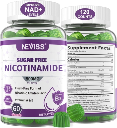[BRSRMGIYPN7RYYLF] Bezcukrový nikotínamid 500mg Gummies, (Flush Free Niacin) Vitamín B3 Niacínamid Supplement for Cellular Energy Metabolisation & Repair, Vitality, Healthy Aging, Cranberry Flavor, Easy to Chew, 120 Cts