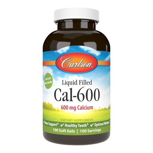 [BRSWIYILCUAAAFTI] Carlson Cal-600, 600 mg, Calcium, Liquid Filled, 100 Softgels | Bone Support; Healthy Teeth; Optimal Wellness