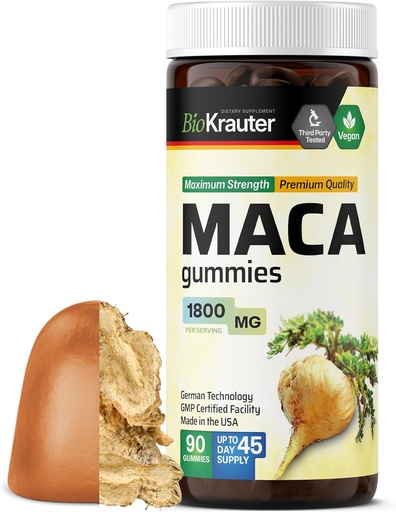 [BRSRMEIDA4PGKDLK] Maca Root Gummies - 1800 mg Strength - 90 Vegan Kauwen - Natuurlijke ondersteuning voor vrouwen en mannen - Peruaanse Maca Wortel Supplement - Banana Flavour Kauwen