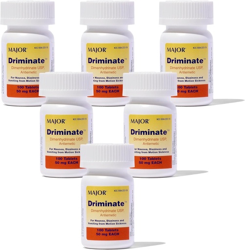 [BRSWIAQDOIJWKGYV] MAJOR Driminate - Dimenhydrinate 50mg Motion Sickness Tablets - Anti-Nausea Medicine - 100 Tablets 