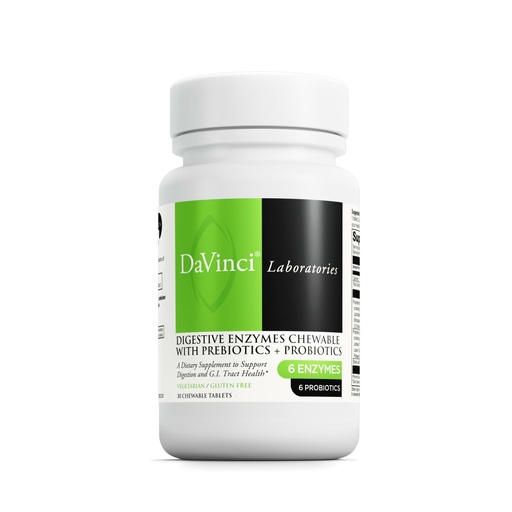 [BRSROHACDMHQAF37] DAVINCI Labs Digestive Enzymes Chewable with Prebiotics & Probiotics – 6 Enzymes & 6 Probiotics – 30 Chewable Tablets – Orange Flavor
