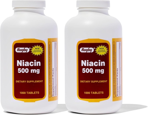 [BRSWGFI3AR5G2YIV] Rugby Niacin 500mg - B3-vitamiini täydentää miesten ja naisten - 1000 tablettia (2-pakkaus)
