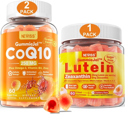 [BRSRA2YKB55QAET3] NEVISS Azúcar Gummies de Lutein 60 Cuenta + CoQ10 Gummies 120 Cuenta
