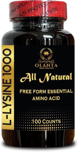 [BRSRAALYAUCAO3Y7] L-LYSINE 1000 mg Free Form Amino Acid Essential - High Strength L-Lysine Supplement for Eye Lip Collagen Synthesis and Immune Support, Promotes Healthy Skin, Hair - 1 Bottle 100 Counts