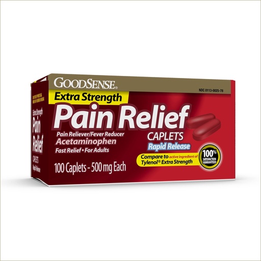[BRSWKHD6CV5WEFLY] GoodSense Rapid Release Pain Relief, Acetaminophen Caplets 500 mg, Extra Strength Pain Reliever and Fever Reducer, 100 Count